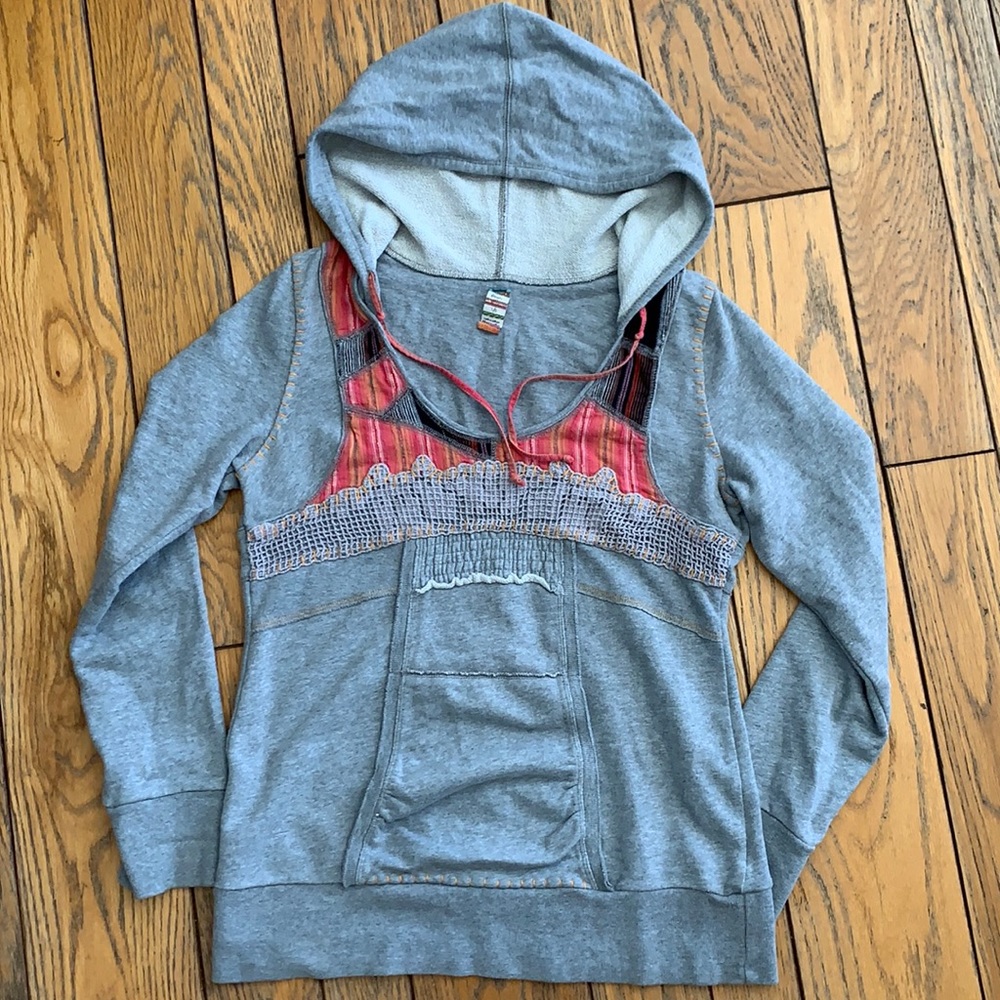 Gray Hoodie with Pink Plaid Accent - Women's Hooded Top